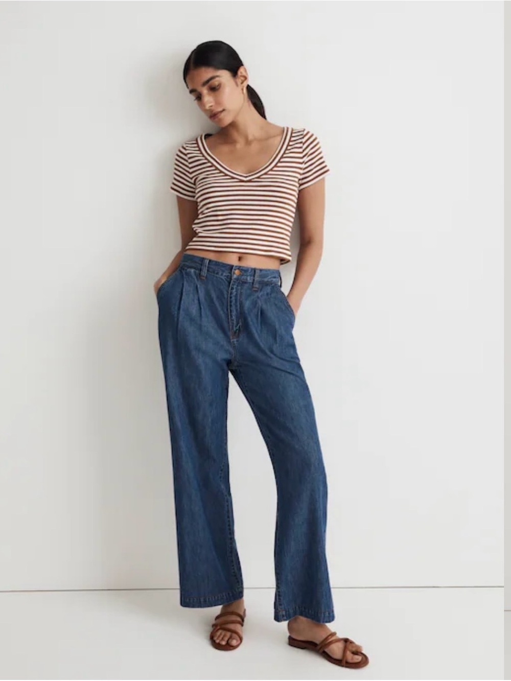 Madewell Brightside V-Neck Crop Tee in Stripe